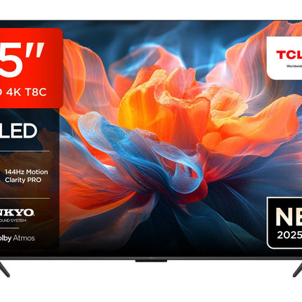 TCL 65T8C 65-tolline QLED 4K HDR UHD teler, nutikas Google TV Dolby Vision ja Atmos, 144Hz Motion Clarity Pro, FreeSync, Onkyo 2.1 heli, hääljuhtimine, ühildub Google Assistantiga