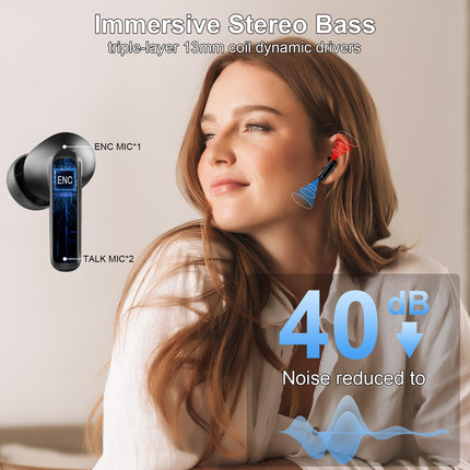 Bluetooth Headphones, Wireless Headphones Bluetooth 5.4 HiFi Stereo, In-Ear Headphones with ENC Noise Cancelling Mics, IP7 Waterproof Earbuds, 50 Hours Playtime Wireless Headphones with LED Display, USB-C