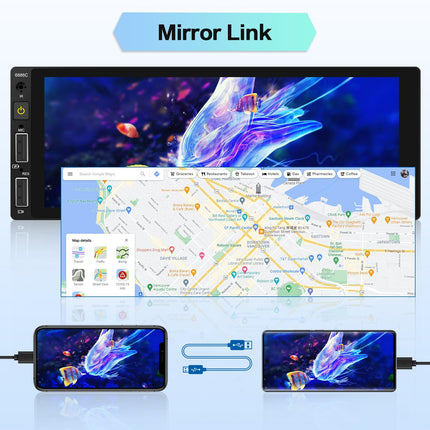 Hikity 6,9-tolline autoraadio 1 DIN Carplay ja Android Auto puutetundliku ekraaniga, Bluetooth Handsfree süsteemiga, tahavaatekaameraga, mikrofoniga, FM-2USB-ga