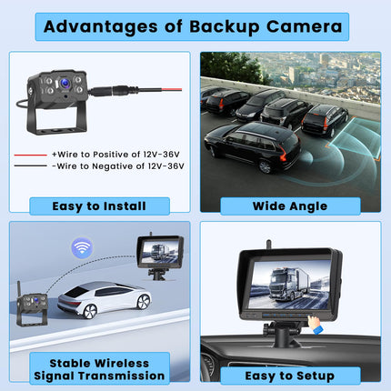 7 inch AHD 1080P Monitor, Wireless Stable Digital Rear View Camera Kit, for Van Truck SUV Pickup, with IP68 Waterproof Backup Camera, DIY Grid Lines, Wide Angle Rear View Camera, Night Vision Set