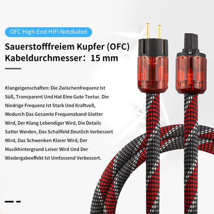 Tertullus HiFi tipptasemel toitekaabel C15 toitekaabel HiFi audio IEC kaabel Schuko pistiku ja IEC pistikuga (P046, 2m)