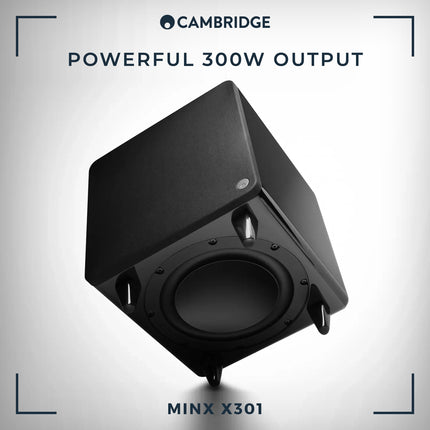 Cambridge Audio Minx X301-300-vatine aktiivsubwoofer lisabassdraiveri ja täielikult reguleeritava heliga - valge
