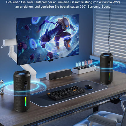 OHAYO Bluetooth Speaker 24W Portable – Bluetooth 5.3 Box with RGB Light &amp; Bass Boost, 30h Battery, IPX7 Waterproof, Hands-Free Calling, Music Box for Outdoor, Party, Beach, Garden