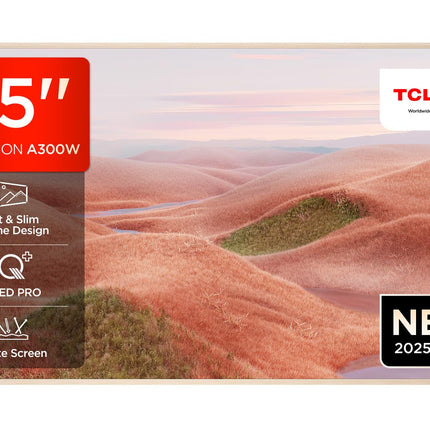 TCL NXTVISION A300W 65-tolline QLED PRO 4K Ultra HD teler, 4K HDR PRO, matt ekraan, Google TV toega nutiteler (Dolby Vision IQ ja Atmos, 144Hz Motion Clarity Pro)