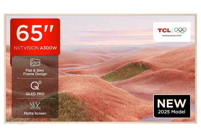 TCL NXTVISION A300W 65-tolline QLED PRO 4K Ultra HD teler, 4K HDR PRO, matt ekraan, Google TV toega nutiteler (Dolby Vision IQ ja Atmos, 144Hz Motion Clarity Pro)