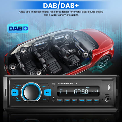 Raadio Bluetooth DAB Plusiga - DAB autoraadio FM-raadio ja ekvalaiseriga, autoraadio 1 DIN tugi SWC, USB/AUX/TF/SD sisend + kaugjuhtimispult