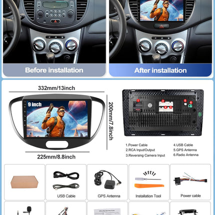2G+64G 8-tuumaline CAMECHO Android 13 autoraadio Hyundai i10 (2007-2013) jaoks koos navigatsiooni, Carplay, Android Auto, 9-tollise ekraaniga kahe DIN-ga autoraadio Bluetoothi, RDS 32EQ DSP, Mirror Linkiga