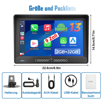 TOUTBIEN kaasaskantav Android autoraadio, 9-tolline juhtmevaba CarPlay ja Android Auto koos armatuurlauaga, 2 GB + 32 GB salvestusruumi, tsükkelsalvestus, võrgus ja võrguühenduseta navigatsioon, Bluetooth, peegli link, FM, päikesesirm