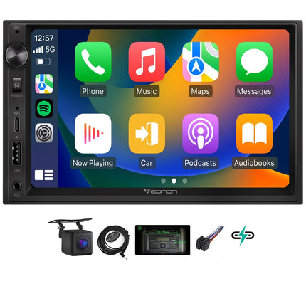 Eonon 7-tolline Linux Double Din autostereo, juhtmevaba CarPlay, Android Auto, kiirlaadimine, USB, DSP, Bluetooth, MirrorLink, RCA sisend/väljund, AUX sisend ja tahavaatekaamera x3