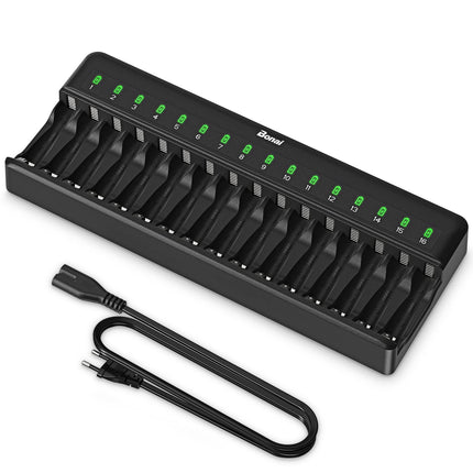 BONAI AA AAA akulaadija 16 pesaga universaalne LED-akulaadija nutikas akulaadija AA/AAA NI-MH NI-CD laetavatele akudele, must