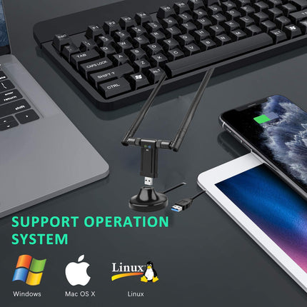 WLAN Stick 1200Mbit/s, WLAN Adapter DualBand 867Mbit/s (5GHz), 433Mbit/s (2.4GHz) traadita adapter 5dBi antenni ja USB 3.0 dokkimisjaamaga lauaarvutile, sülearvutile, Windowsile/Mac OS-ile