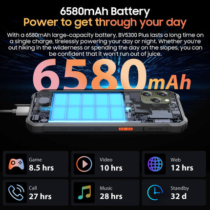 Blackview lepinguta õues kasutatav nutitelefon BV5300 Plus, 16GB+128GB (1TB laiendusvõimalus), 13MP+8MP, 3 kaardipesa, Android 13 DUAL SIM IP68 veekindel nutitelefon, 6.1'' HD+, 6580mAh aku, NFC roheline