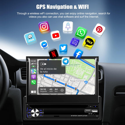 CAMECHO 4+64G 7-tolline autoraadio 1Din juhtmevaba Carplay puutetundliku ekraaniga navigatsiooniga raadio sissetõmmatav manuaalne ekraan tahavaatekaamera Bluetoothi, Android Auto, GPS, WiFi, DSP, FM/RDS, peegli link SWC