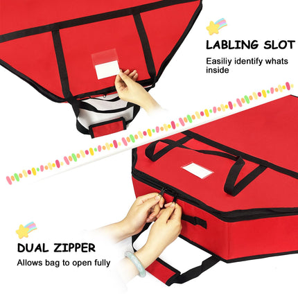 Storage box toy box with lid children round, 66L foldable toy storage Christmas wreaths with inner pockets zippers handles for Christmas decorations wreaths (red, 76cm)