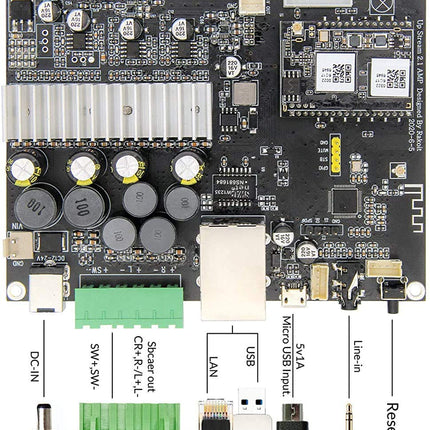 Arylic Up2stream AMP 2.1 WiFi &amp; Bluetooth 5.0 Subwoofer Mini Amplifier Board, 50Wx2+100W Sub Class d Stereo Multiroom AirPlay HiFi Amplifier Board 2.1 for DIY Speaker.