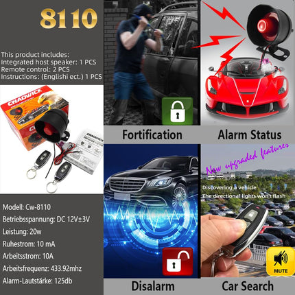 Riloer autoalarmisüsteemid, universaalne alarmsüsteem 2 kaugjuhtimispuldiga, CW-8110 auto turvasignaal 120Db sissemurdmissignalisatsioonisüsteem, 12V 20W 6-tooniline alarmseade sissemurdmissignalisatsioonisüsteemi komplekt