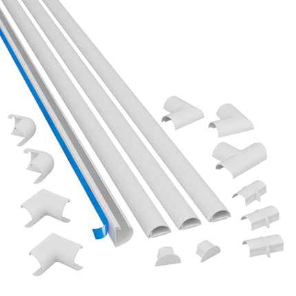D-Line 3015KIT001 Mini Self-Adhesive Round White Cable Trunking, 30x15 mm, 4 x 1 m Length - 4 Meter Multipack &amp; Mini Cable Trunking for Cable Management - 30x15 mm - 10 x 40 cm Length (4 Meters) - White