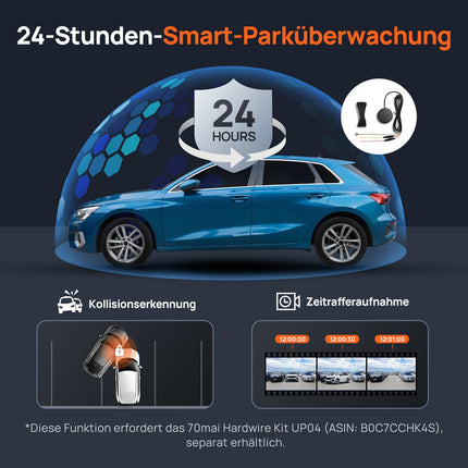 70mai Dashcam Car Front Rear A510, 2.7K 1944P+1080P Dash Cam STARVIS 2 Dual HDR Night Vision, Car Cameras with Parking Monitoring, GPS, G-Sensor, ADAS, Loop Recording, App Control, 64GB SD Card