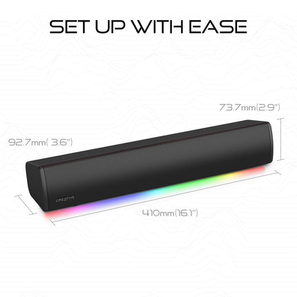 CREATIVE Sound Blaster GS3 (valge) kompaktne mängurikõlar RGB ja SuperWide tehnoloogiaga, USB-toitega, Bluetooth 5.4, kõrvaklapiväljundiga, PC ja Maci jaoks