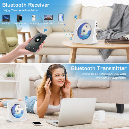 KOVCDVI CD-mängija kõlariga, CD-mängija Bluetooth 5.0, puldiga, tolmukattega, ekraaniga, FM-raadio, taimeriga, USB-taasesitus, AUX-taasesitus, kõrvaklappide pesa