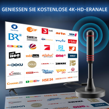 DVB-T/DVB-T2 antenn võimendiga - HDTV siseantenn teleritele, pika leviala ja 360° vastuvõtuga, magnetilise alusega - 5-meetrine kaabel, toetab 4K HD kanaleid ja kõiki telereid