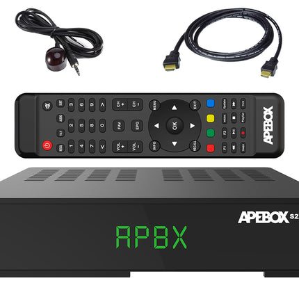 APEBOX S2X 4K, UHD satelliitvastuvõtja FTA (DVB-S2X - ARD ja ZDF kanalid, SD väljalülitus), (HD väljund, AV väljund, Ethernet, 2x USB 2.0, IR sisend) suurepärane kaugjuhtimispult ja eelinstallitud saksa kanalite loend
