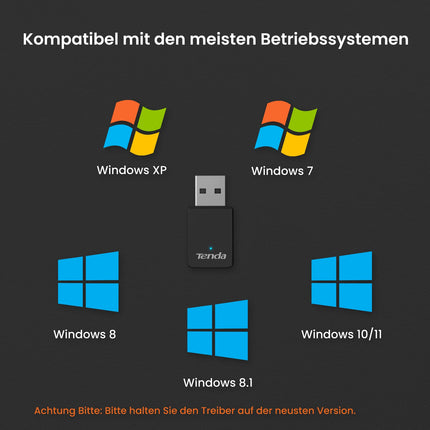Tenda U9 WLAN Stick AC650 kahesageduslik WLAN USB-adapter (5 GHz: 433 Mbit/s + 2,4 GHz: 200 Mbit/s), LED, USB 2.0, toetab Windows XP/7/8/8.1/10/11