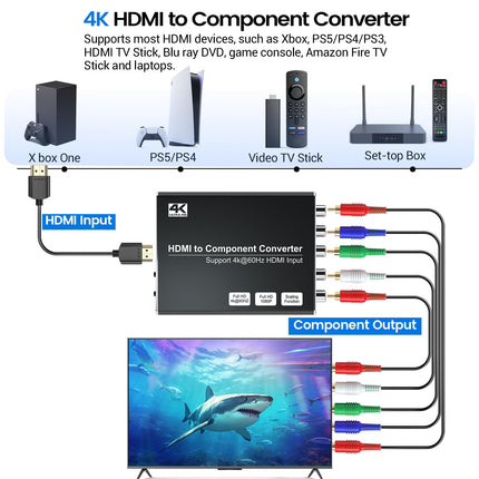 MISOTT 4K/60Hz HDMI-komponentmuundur skaleerimisfunktsiooniga, HDMI-komponentmuundur YPbPr-muundur, ühildub HDMI 2.0 sisendi ja 480i/576i komponentväljundiga, HDMI-YPbPr