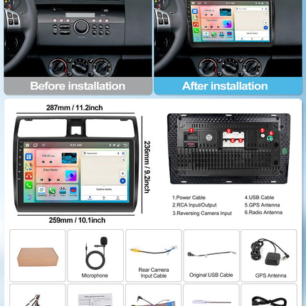 4G+64G CAMECHO Android 13 Car Radio with Navigation for Suzuki Swift 2003-2010, 8 Core 10 Inch Double Din Car Radio Touch Display with Carplay Android Auto Bluetooth FM/RDS Mirror Link DSP