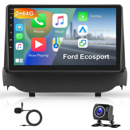 Hodozzy 2G+64G Android autoraadio Ford Ecosportile 2013-2017 juhtmevaba Carplay Android Auto, 9-tolline puutetundlik ekraan GPS-navigatsiooniga WiFi Bluetooth Mirrorlink HiFi FM RDS Canbus tahavaatekaamera