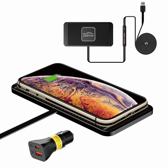 Polmxsi juhtmevaba autolaadija, isetehtud 15W juhtmevaba laadija, libisemiskindel juhtmevaba laadimispadi QC 3.0 autolaadijaga, ühildub iPhone 15 14 13 12 11 Pro, Samsung S24 S23 S22 AirPodsidega (1M kaabel)