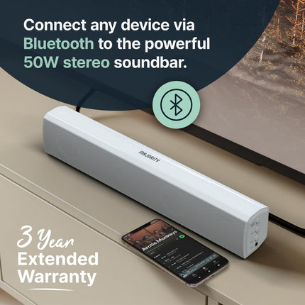 MAJORITY Bowfell heliriba telerile | Bluetooth arvuti kõlar | 50W 2.0 stereo | 39cm mini heliriba | Pult (valge)