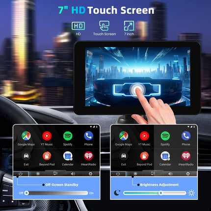 Wireless Carplay Display with Apple Carplay &amp; Android Auto, 7 inch Portable Car Radio with Screen, Car Navigation Devices with Bluetooth, Mirror Link, Voice Control, Navigation, FM, AUX
