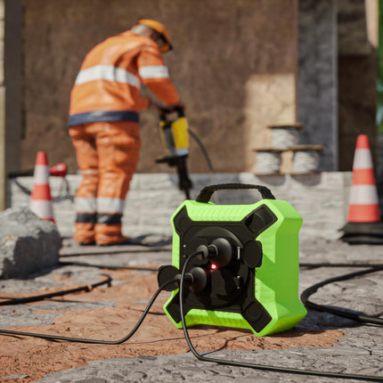 MutecPower kaablirull 10m välistingimustesse IP44 koos 4 maandatud pistikupesaga, kaablirull välistingimustesse H05RR-F 3G1.5 must/roheline