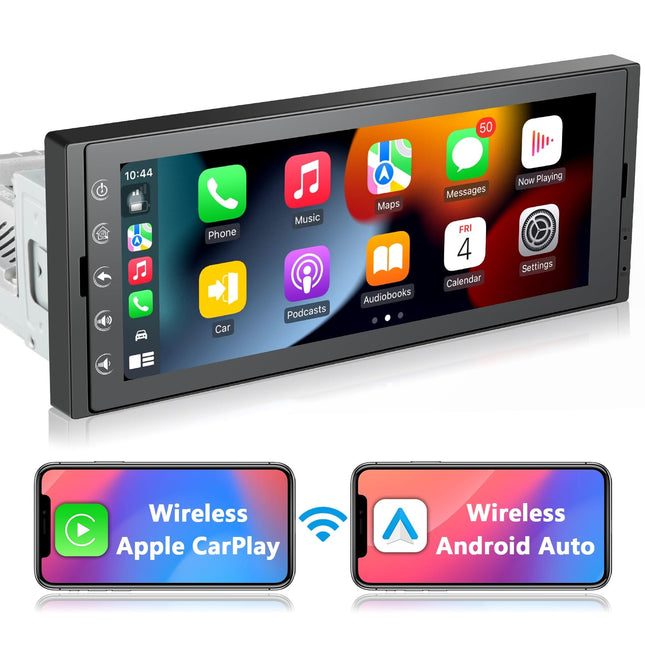 6.9 inch Android car radio 1Din, 2G+32G wireless CarPlay radio with screen, touchscreen car radio Bluetooth with GPS, WiFi, Google Play, AM/FM/RDS, SWC, Hands Free Calling