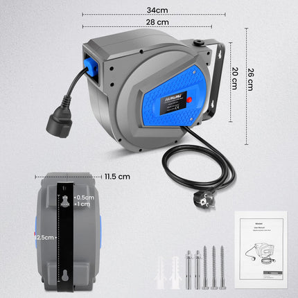 Himimi automaatne kaablirull 15m + 1m 1500W ~ 3000W kaablirull automaatne toiterull voolikurull, pikenduskaabel välisseinale kinnitatav, ülekoormuskaitse, seinale/lakke kinnitatav, 180° pööratav