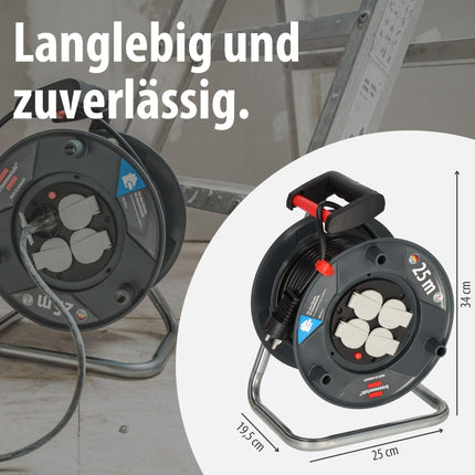 Brennenstuhl Garant V2 kaablirull 25m kaabel (valmistatud Saksamaal, 4 maandatud pistikupesa, ülekuumenemiskaitse, spetsiaalsest plastist rullkorpus)