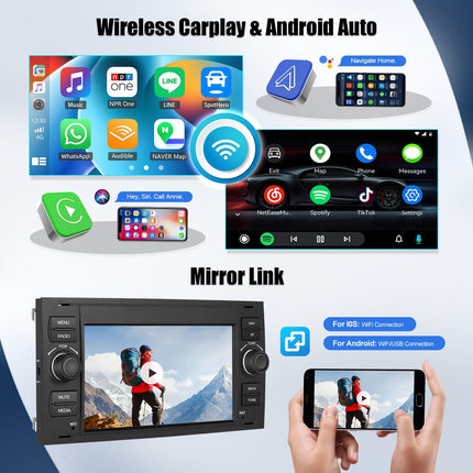 [2+64G] SIXWIN Android 13 autoraadio Ford C-Max/Galaxy/Connect/Fiesta/S-Max mudelitele koos Carplay/Android Auto/Mirrorlinkiga, 7-tolline mahtuvuslik puuteekraan WiFi, GPS, Bluetooth, FM/RDS EQ-ga