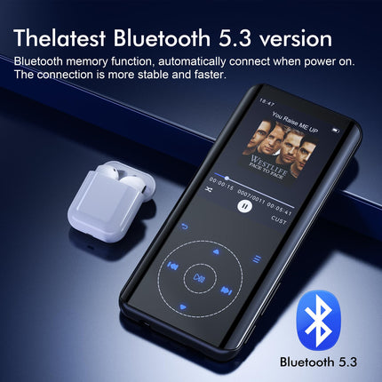 MP3-mängija Bluetooth 5.3, 32 GB HiFi muusika kadudeta heli, metallkorpus sisseehitatud HD-kõlariga, puutetundliku nupuga, kõlar, sportimiseks ja jooksmiseks mõeldud diktofon, laiendatav kuni 128 GB-ni (32 GB must)