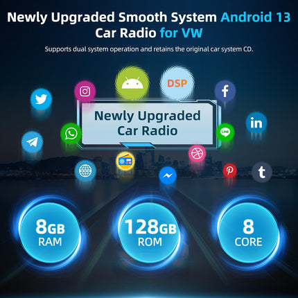 Podofo 8+128G autoraadio VW Golf 5 6 Polo istmele Skodale koos juhtmevaba Carplayga Android Auto, 7-tolline Android 13 autoraadio ekraani, Bluetoothi, WiFi, GPS-i, RDS-i + tahavaatekaamera ja mikrofoniga