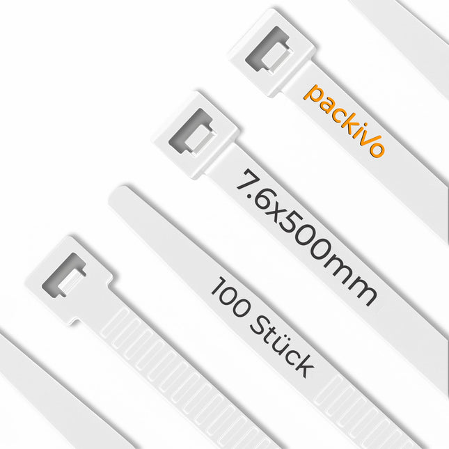 Cable ties white 500mm x 7.6mm 100 pieces, cable ties 40KG tensile strength extra ultra strong cable ties, heat-resistant for cable management, gardening, workshops, car repair shop, construction, DIY, industry