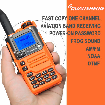 HYS Quansheng UV-K5(8) 5W kahe sagedusalaga raadiosaatja UV-K6(oranž) kõneraadio, laetavate akude ja VHF UHF kahesuunalise raadiosaatja kuulariga, läbipaistva helitoruga ja kõrvatroppidega