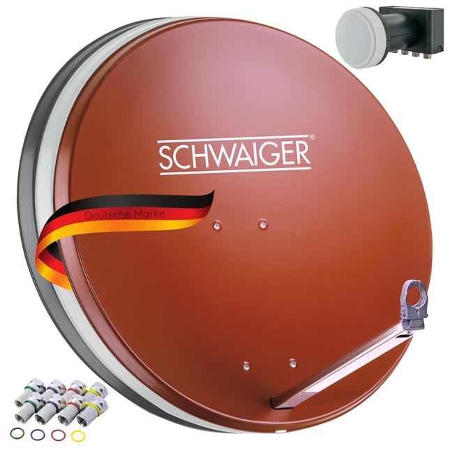 SCHWAIGER SAT-süsteemi alumiiniumist satelliidikomplekt satelliitantenn neljakordne LNB digitaalne 8x F-pistikud 7mm SAT-antenni komplekt antratsiit 74,5 x 84,5cm (telliskivipunane (RAL8012))