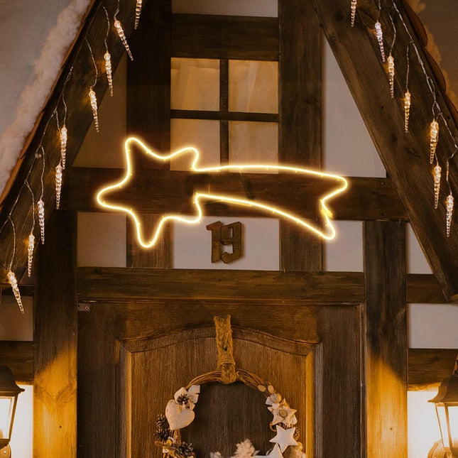 SALCAR 70cm LED Shooting Star Neon Light Illuminated Outdoor, 240s Window Silhouette Christmas Decoration, Christmas Decoration Christmas Light Garden Large House, Warm White