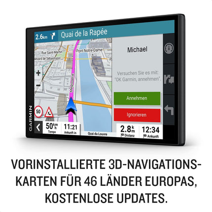 Garmin DriveSmart 76 MT-S – navigatsiooniseade suure 7-tollise (17,8 cm) HD-ekraaniga, Euroopa 3D-kaartidega koos keskkonnatsoonidega, reaalajas liiklusteabega Garmin Drive'i rakenduse kaudu, hääl- ja juhiabiga