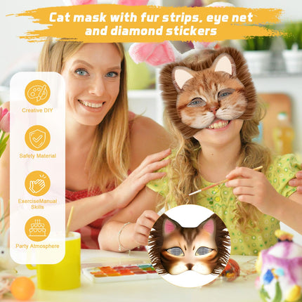 Starvortex 10 Piece Cat Mask, DIY Cat Mask Set with Acrylic Paints and Faux Fur, Therian Mask, Cat Masks to Paint, Cat Mask for Halloween, Masked Ball, Cosplay, Masks to Paint for Children