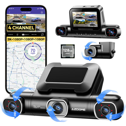 AZDOME 4 Channel 4K Dashcam Car 360 Degree with 128GB eMMC, 2.5K+3 * 1080P Dashcam, 5G WiFi, Voice Control Dashcam Car Front Rear, IR Night Vision, Parking Mode, Drowsy Driving Reminder (M660)