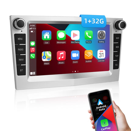 ESSGOO 1+32G juhtmevaba Carplay ja Android Auto autoraadio Vauxhalli, Opel Corsa C/D, Zafira B, Astra H, Zafira B, Meriva, Vivaro, Signum Combo jaoks, 7-tollise puutetundliku ekraaniga Bluetooth, FM, RDS, GPS, WiFi, hõbedane