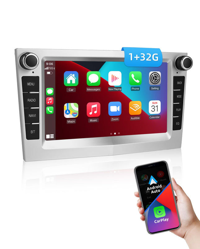 ESSGOO 1+32G juhtmevaba Carplay ja Android Auto autoraadio Vauxhalli, Opel Corsa C/D, Zafira B, Astra H, Zafira B, Meriva, Vivaro, Signum Combo jaoks, 7-tollise puutetundliku ekraaniga Bluetooth, FM, RDS, GPS, WiFi, hõbedane