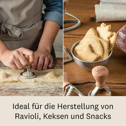 MARCATO Ravioli ja Küpsisevorm, Raviolimasin, Küpsisevormid, Täispuit ja valualumiinium, Valmistatud Itaalias, 58 mm Ümmargune Tempel